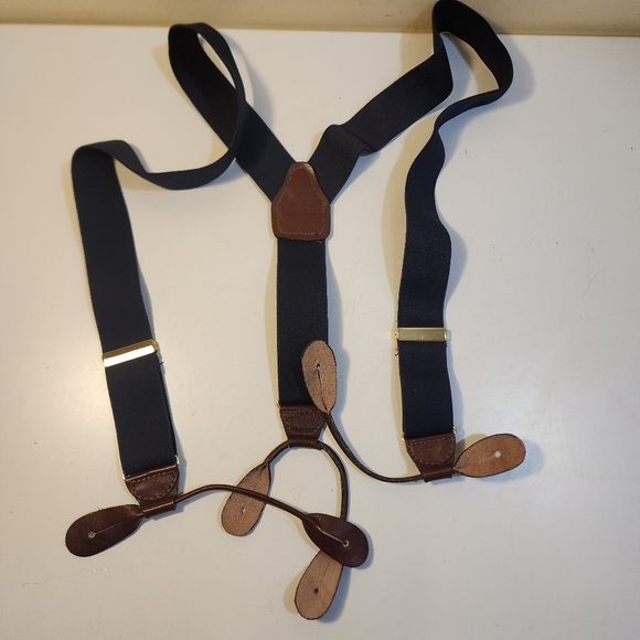 Men's Classic Navy Blue  and Brown Elastic  Suspenders - Picture 3 of 8